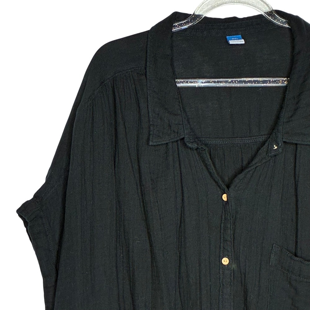 Old Navy XXL Womens Black Cotton Gauze Oversized Shirt Button Down Boxy Oversize - Picture 2 of 8